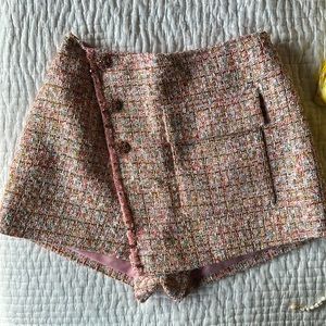 $350 SELF PORTRAIT TWEED BOUCLE EMBELLISHED PINK SKORT